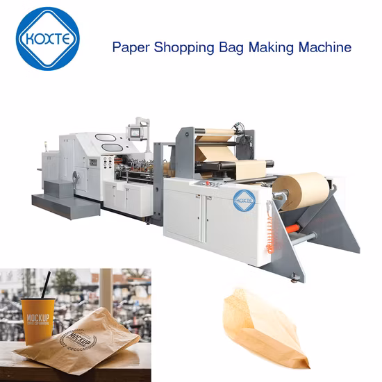 Online Shopping Fully Automatic Kraft Brown Square Bottom Shopping Paper Bag Making Machine with Printing Inline Sos Bag